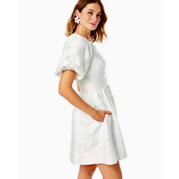 Lilly Pulitzer Knoxlie Dress Resort White Organza Bloom Jacquard 8 - Picture 2 of 4